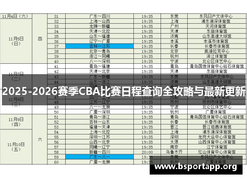 2025-2026赛季CBA比赛日程查询全攻略与最新更新